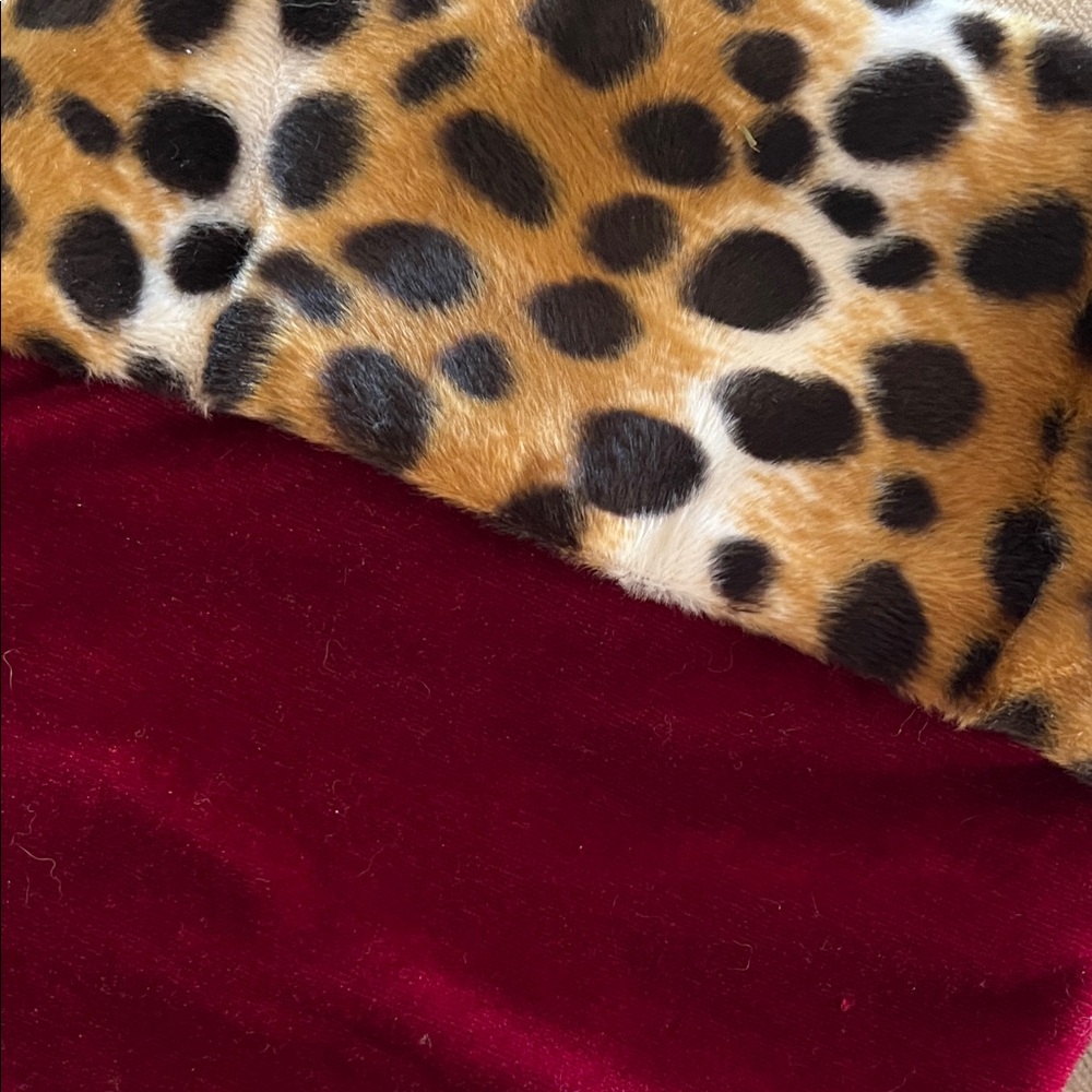Set of 4 Leopard Trim Burgundy Velvet Christmas Stocking - Picture 4 of 5